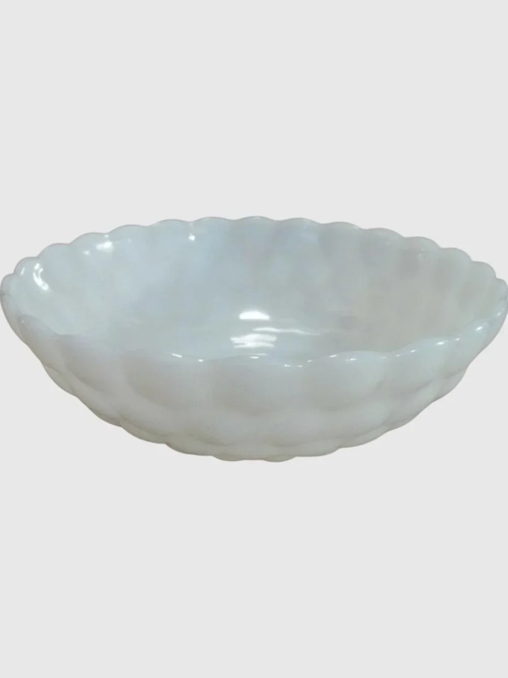 Anchor Hocking Round Scalloped Hobnail Bowl White Opaque Depression Glass T4